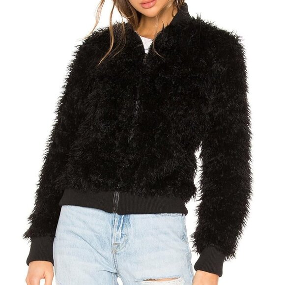 Chaser Faux Lamby Black Vegan Fur Bomber Jacket L NWT - Picture 15 of 16